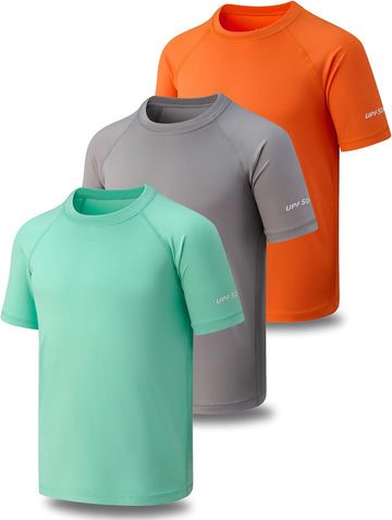 3 Pack Youth Boys Short Sleeve Rash Guard Swim Shirts