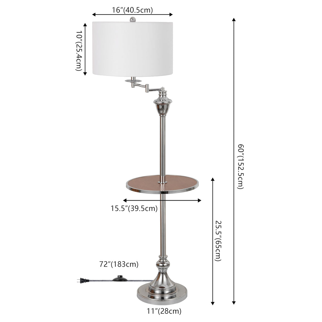 Cora 60" Metal Swing Arm Floor Lamp, Chrome/Brown Wood