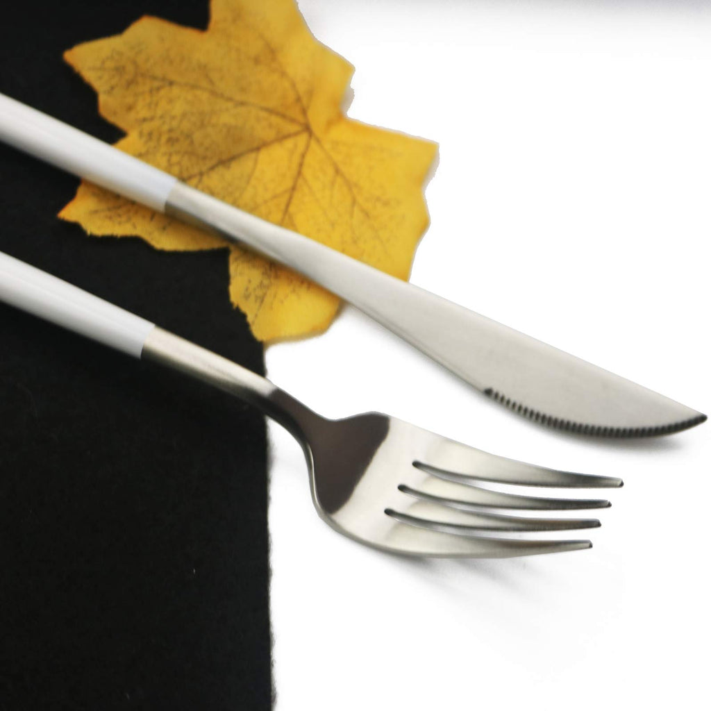 18/10 White Handle Flatware Silver Silverware Set 304 Stainless Steel Flatware Cutlery Set| 24-Piece Adaline Royal