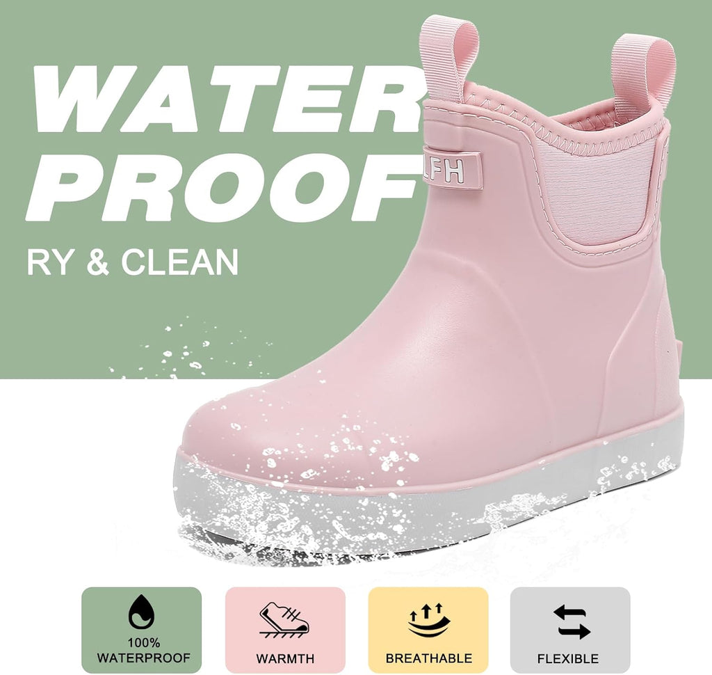 Kids Deck Boots,Waterproof Ankle Rain Boots for Boys and Girls Rubber Boots