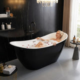 59" Deep Soaking Bathtub, Non-Slip Acrylic Tub with Chrome Drain, CUPC Certified, Ergonomic Modern Bath for Bathrooms