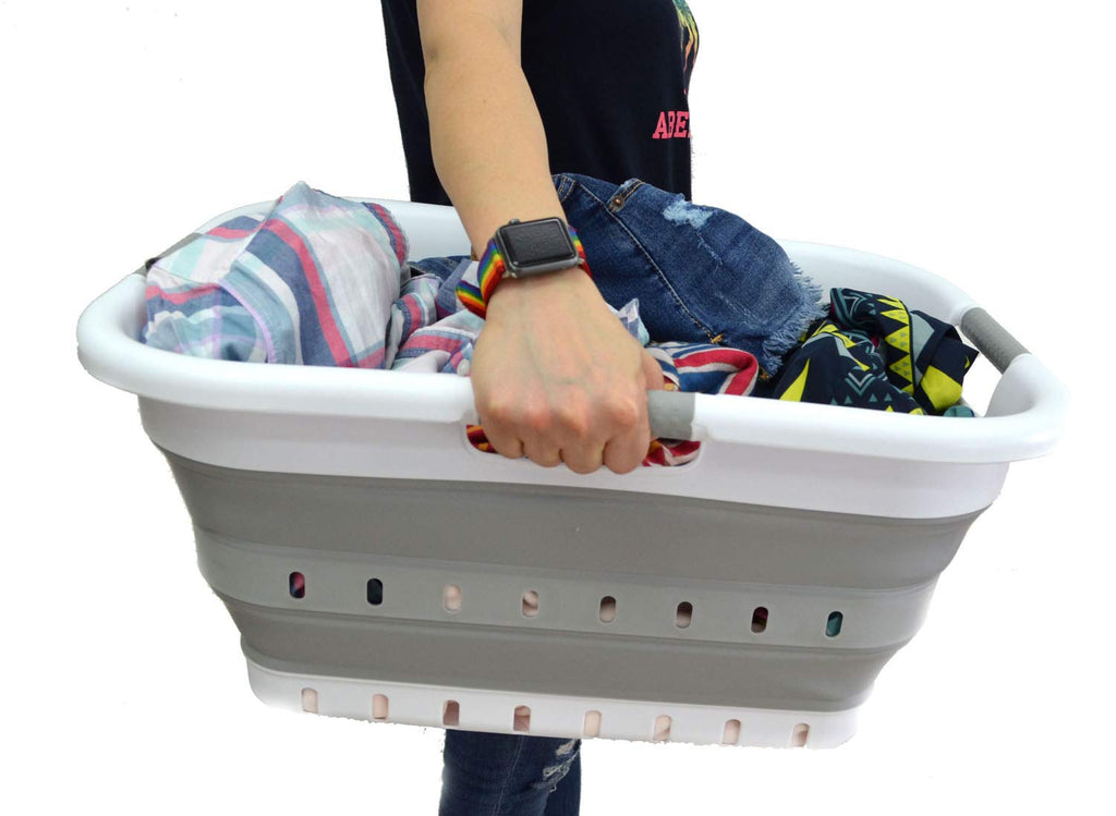 41L (10.8 gallon) Collapsible 3 Handled Plastic Laundry Basket - Foldable Pop Up Storage Container/Organizer