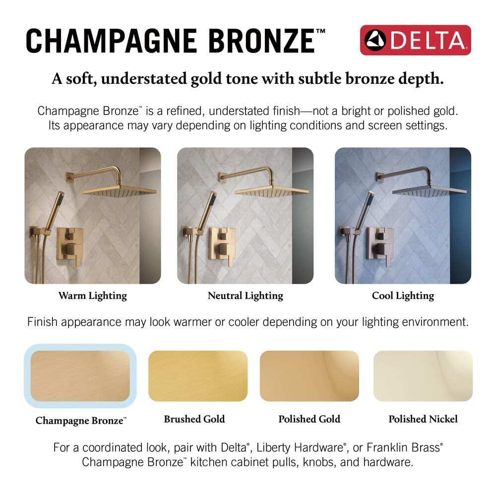 Modern Round Shower System Faucet Set, Brushed Gold 6-inch Shower Head and Handle Set, Valve Trim Kit, Champagne