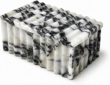 Marble Storage Box with Lid, White Purple Wave Organizer