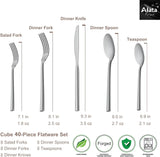 Cube 40-Piece Forged Stainless Steel Flatware Set Cutlery Set, Silverware Set Service for 8, Mirror Finish