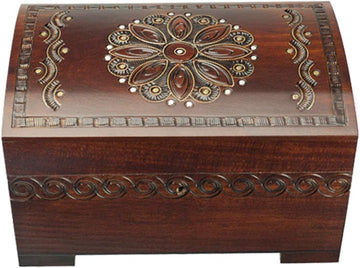 Large Polish Wooden Chest Handmade Floral Jewelry Keepsake Box with Lock and Key