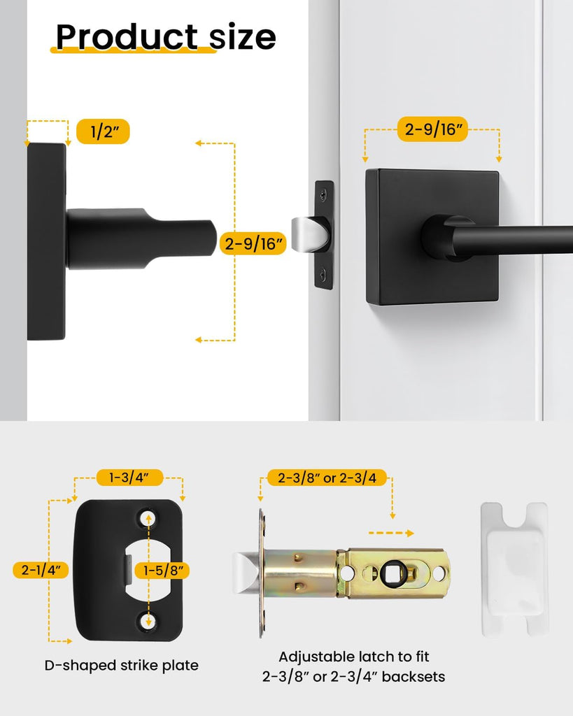 Black Door Handles Interior, Passage Matte Black Closet Door Handles, Square Black Door Lever Interior (6 Pack)