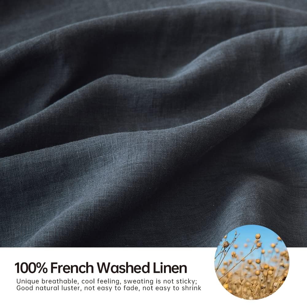 100% Linen Bed Sheet Set, 4 Piece, Queen, Dark Grey