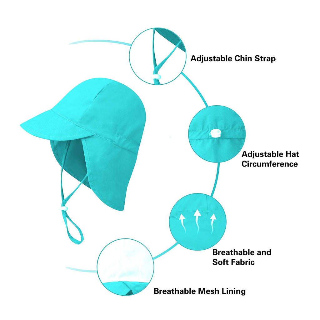 2 Pack Infant Sun Hat UPF 50+ 0-3, Aqua/White