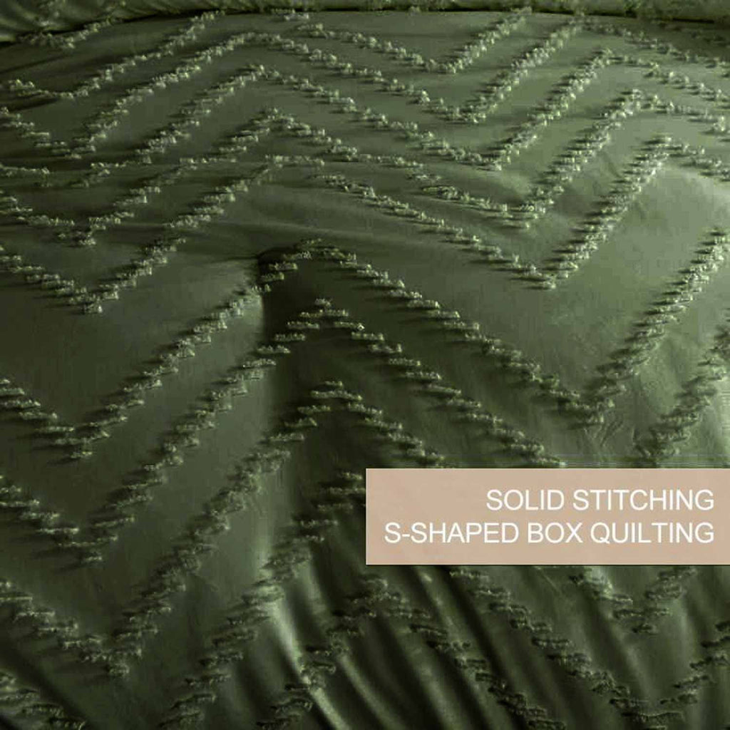 King Size Comforter Set Dark Green Tufted Boho Soft Shabby Chic Reversible Down Alternative Microfiber Bedding Set