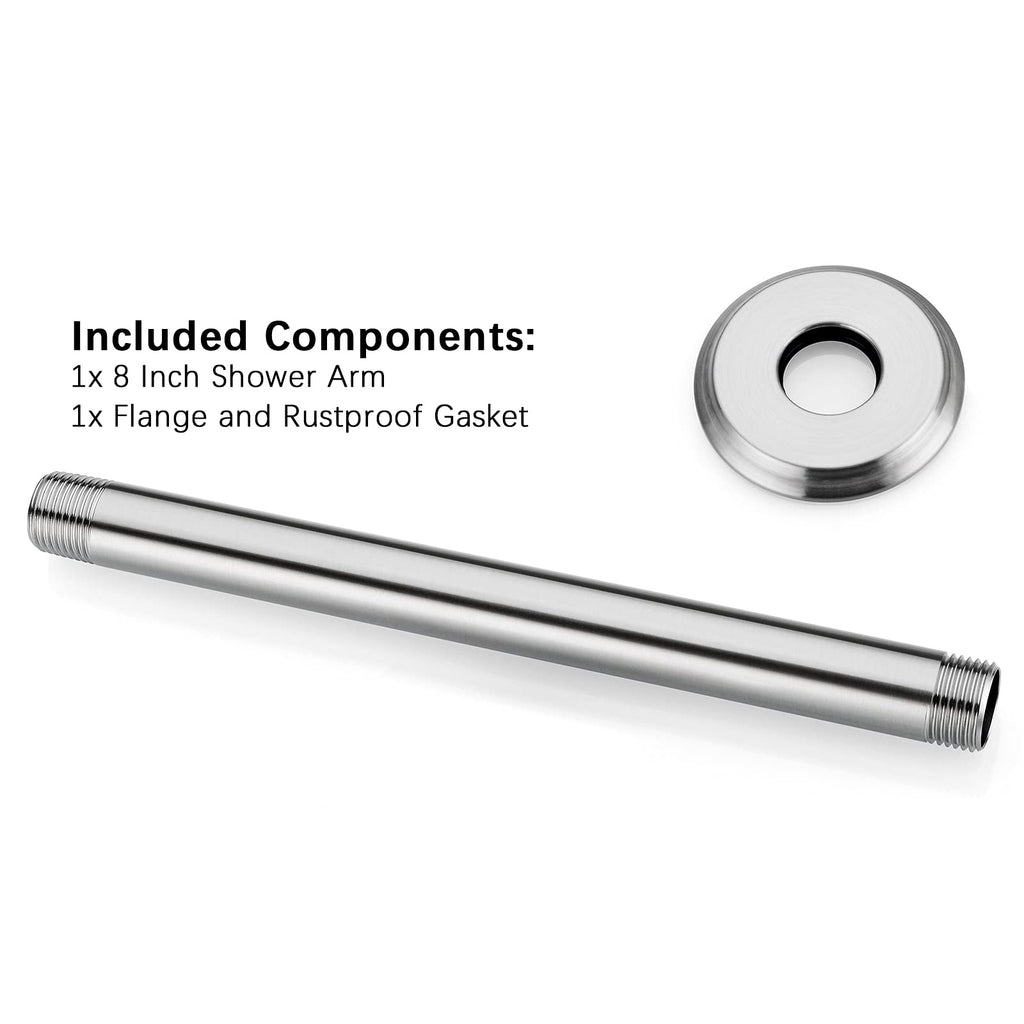 8 Inch Shower Arm and Flange Brushed Nickel, Ceiling Mounted Shower Arm for Rain Shower Head