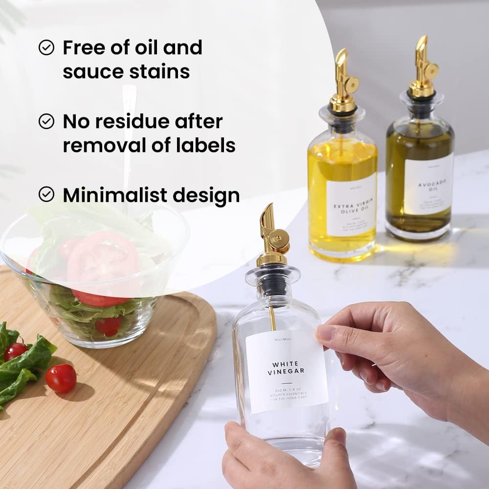 Oil and Vinegar Dispenser with Metal Pour Spout, Weighted Pourer, Glass Bottle Dispenser, Olive Oil Cruet, Glass - Set of 2