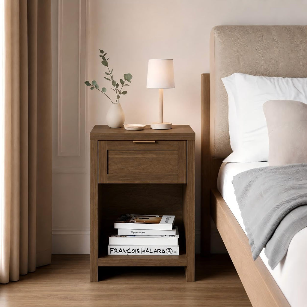 Nightstands Set of 2, Boho Bedside Table, Special Walnut