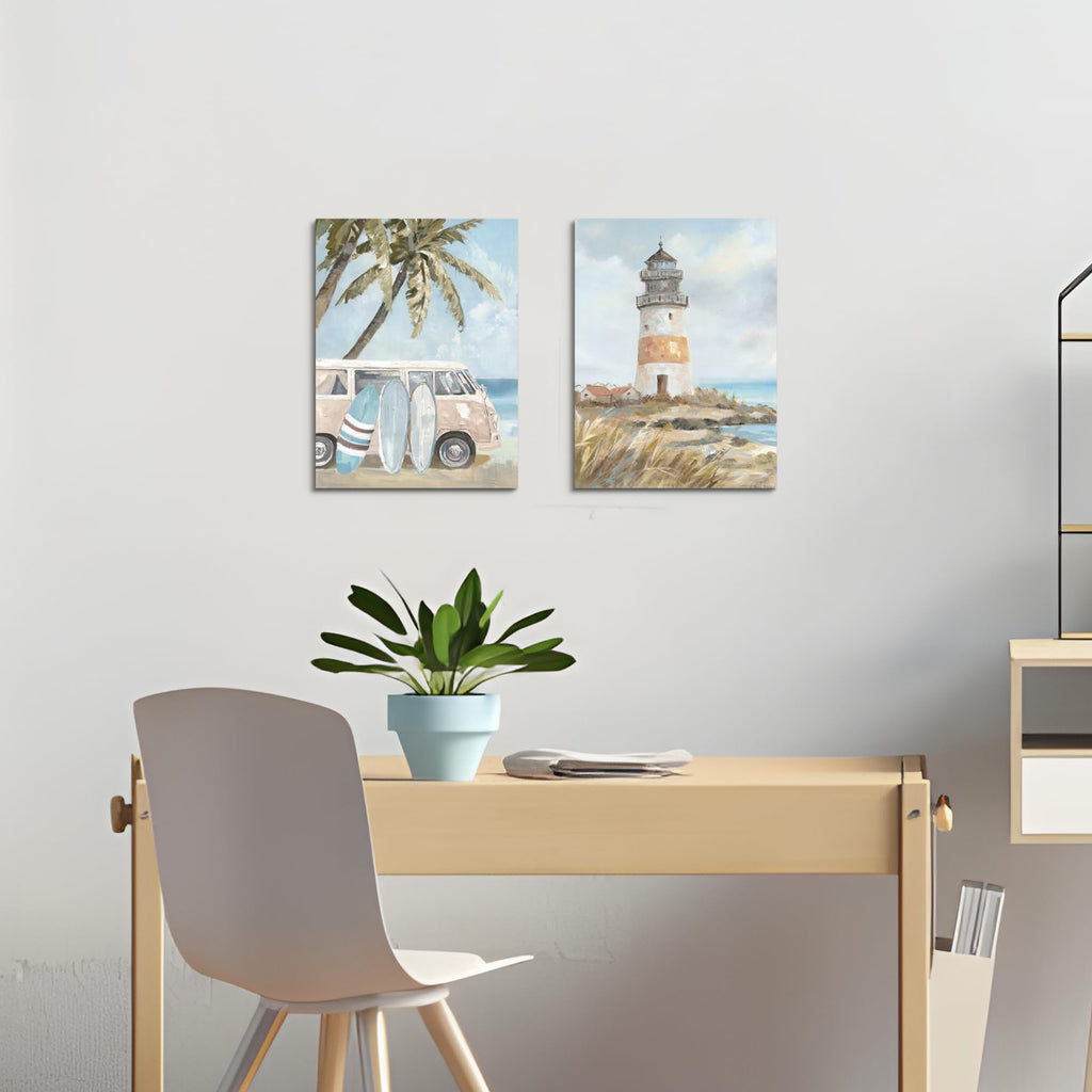 Ocean Beach Lighthouse Canvas Wall Art 11"x16"x2 PCS