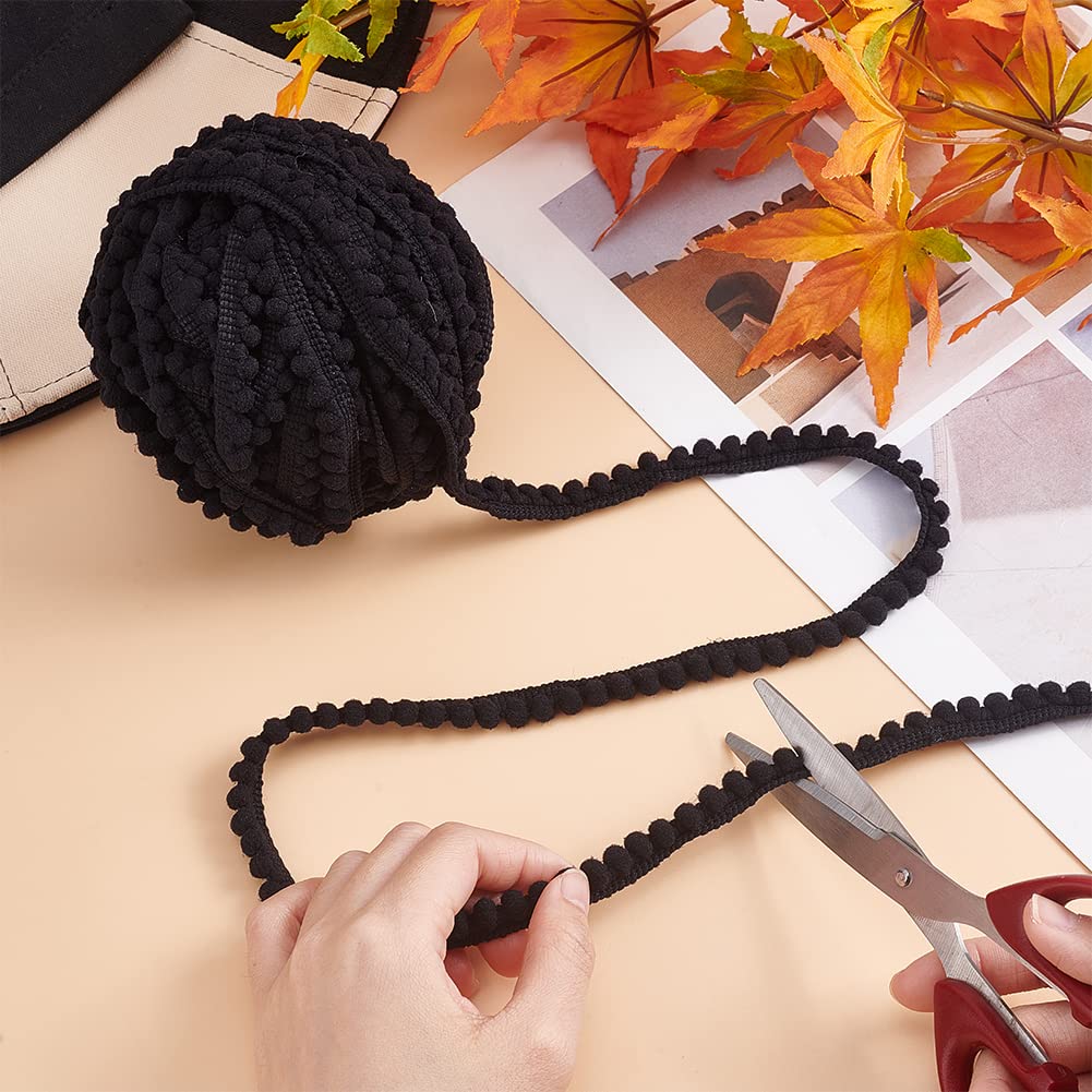 Pom Poms Balls Fringe Trim, 1/2 inch(12mm) Single Edge Ball Trim Fringe Black Sewing Ribbon Crafts Pompoms - 25 Yards