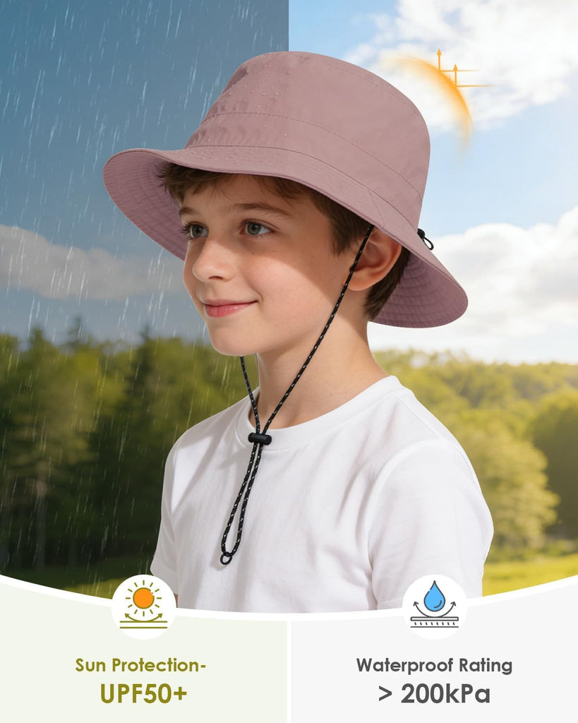 Kids UPF 50+ Waterproof Sun Hat, Packable Wide Brim Bucket Hat