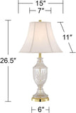 Traditional Glam Style Table Lamp 26.5" High Cut Glass Urn Brass Gold Metal Clear White Cream Bell Glass Shade Decor