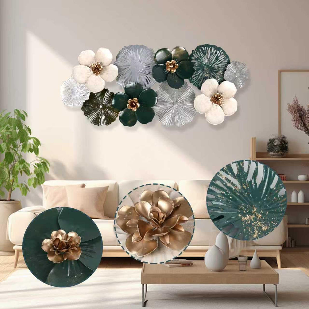 Gold & Silver Metal Wall Art, Multi-Color Floral, 46.06" x 22.04"