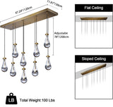 Raindrop 9-Light Chandeliers for Dining Room Gold Dining Room Lights Fixture Over Table, Brass Pendant Lights Kitchen Island, Adjustable Rope Teardrop Hanging Lamp Ceiling for Living Room A121-B0CH9MBKS6