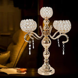 5-Arm Silver Crystal Candelabra Candle Holder Tall Floor Candle Holder with Clear Crystal Pendant Candelabras