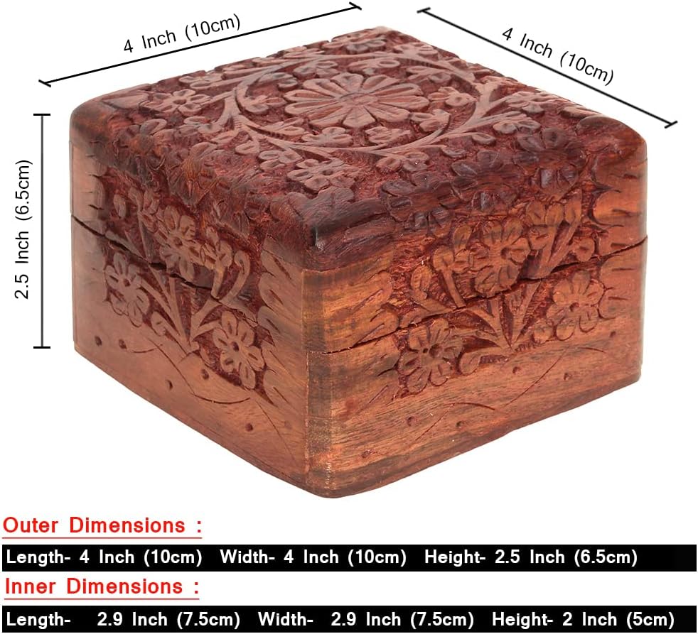 Wooden Hand Carved Jewelry Box Keepsake Treasure Chest Organizer
