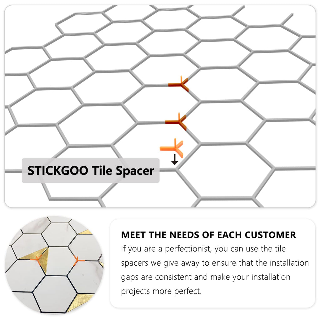 Peel and Stick Backsplash , Self-Adhesive Tile Hexagon Mosaic Tiles (10 Sheets, White Marble with Metal Gold )