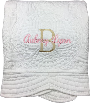 Personalized Baby Blanket - Custom Name, Monogram & Birth Stats, Soft Cotton Heirloom Quilt Keepsake, Unique Baby