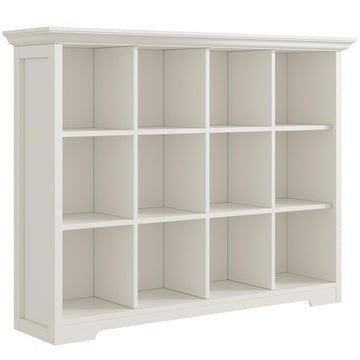 12-Cube Open Bookcase with Base, 3-Tier Wooden Bookshelf, White