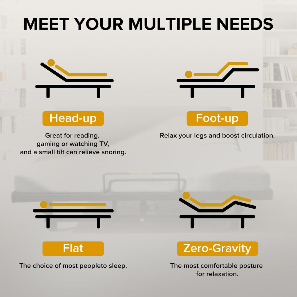 King Adjustable Bed Base Frame with Wireless Remote, King Size Bedframe with USB Charging Ports & Underbed Lighting