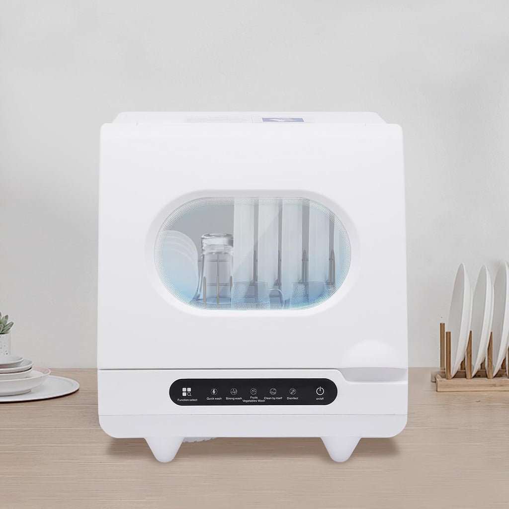 Portable Countertop Dishwasher, 2Gal Stainless Steel Compact Dishwashers with Flip-Up Transparent Lid