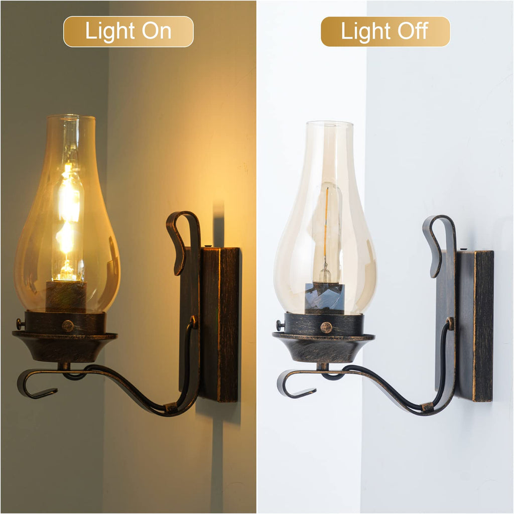 Hardwired Wall Sconce, Oil Rubbed Bronze Hardwired Wall Sconce Indoor, Retro Rustic Wall Lamps with Amber