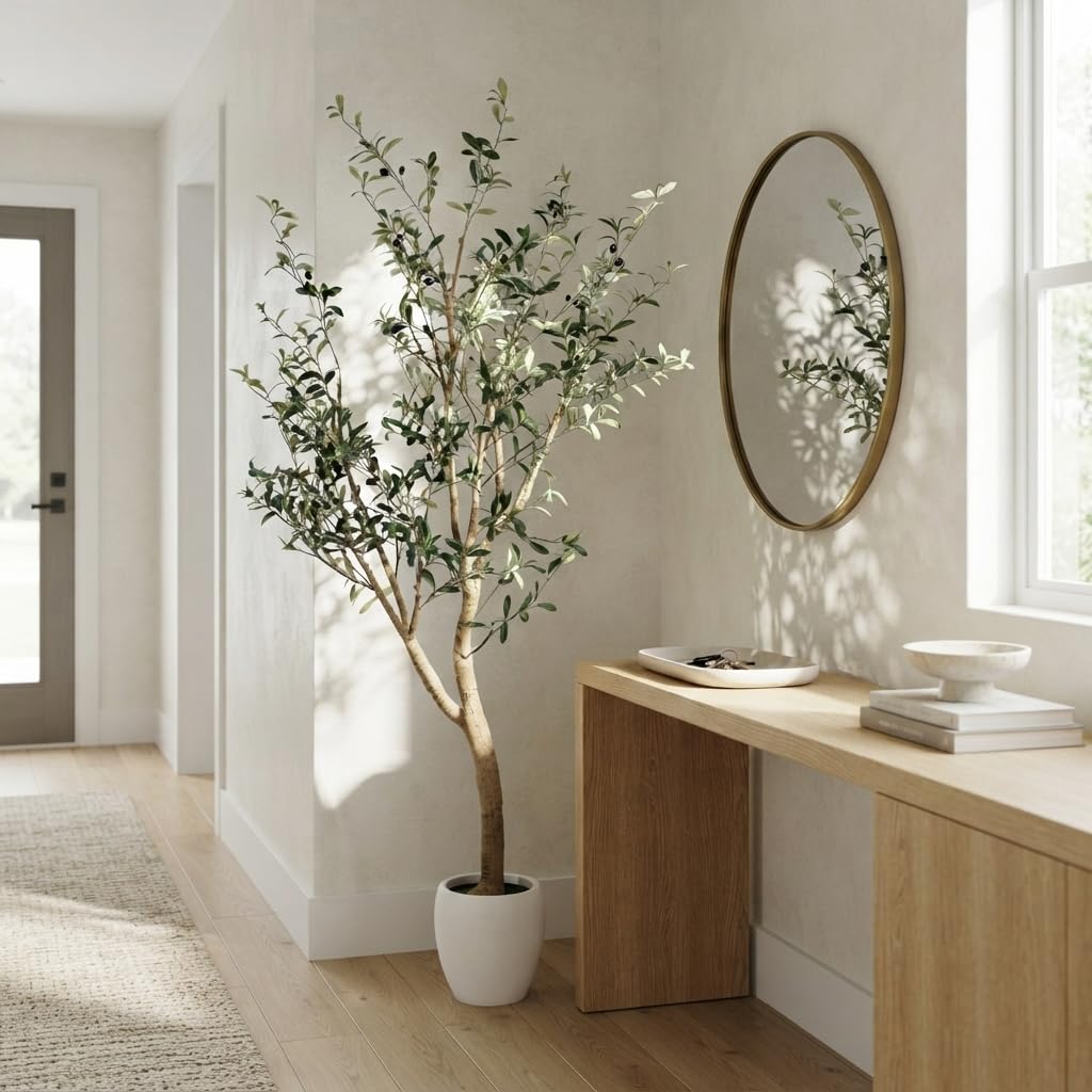 Artificial Olive Tree with White Pot - 7.5FT Faux Olive Tree Decor