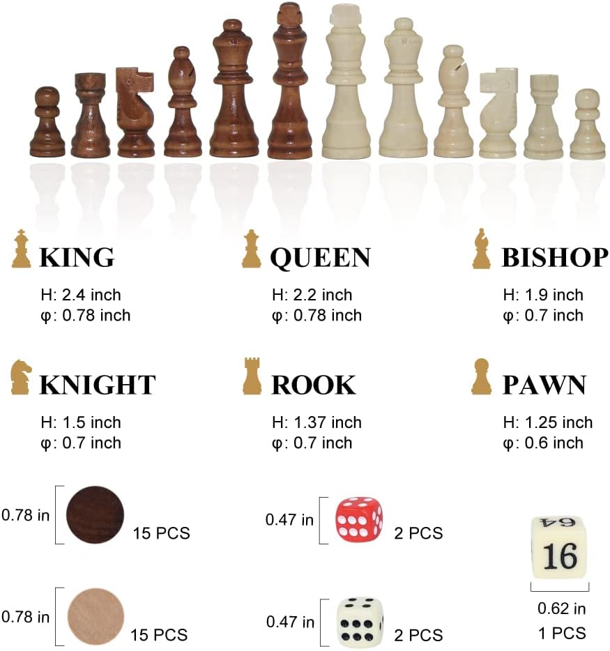 Wooden Chess, Checker, and Backgammon 3 in 1 Board Game Set,Classic Traditional Travel Night Toy and Game Gift Set