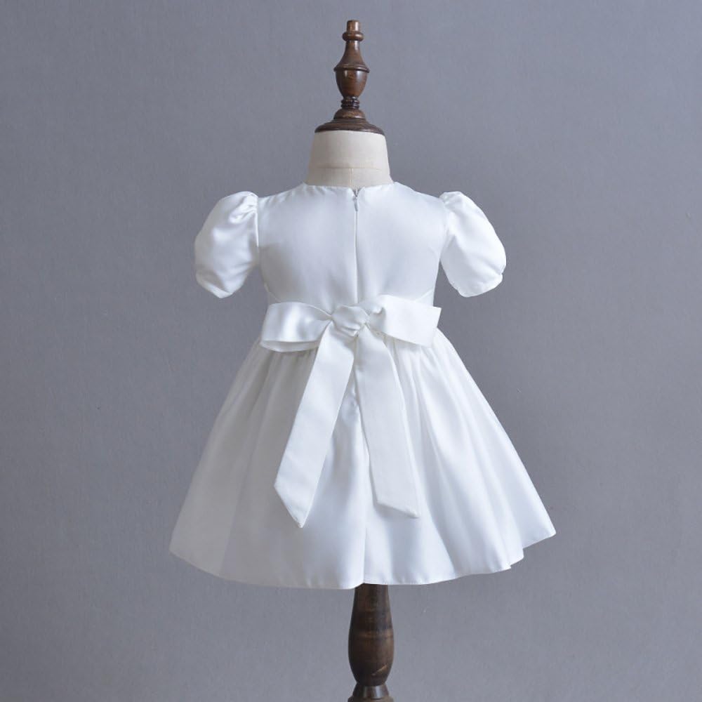 Baby Girls 3Pcs Organza Lace-Overlay Christening Gown Baptism Dress with Bonnet