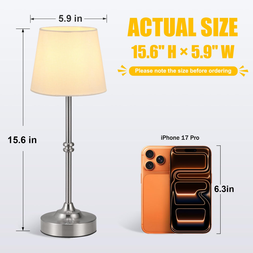 Rechargeable Cordless Table Lamp Silver - 1 Pack 4000mAh Battery Operated Lamp, 3000K Warm Light, Touch Control