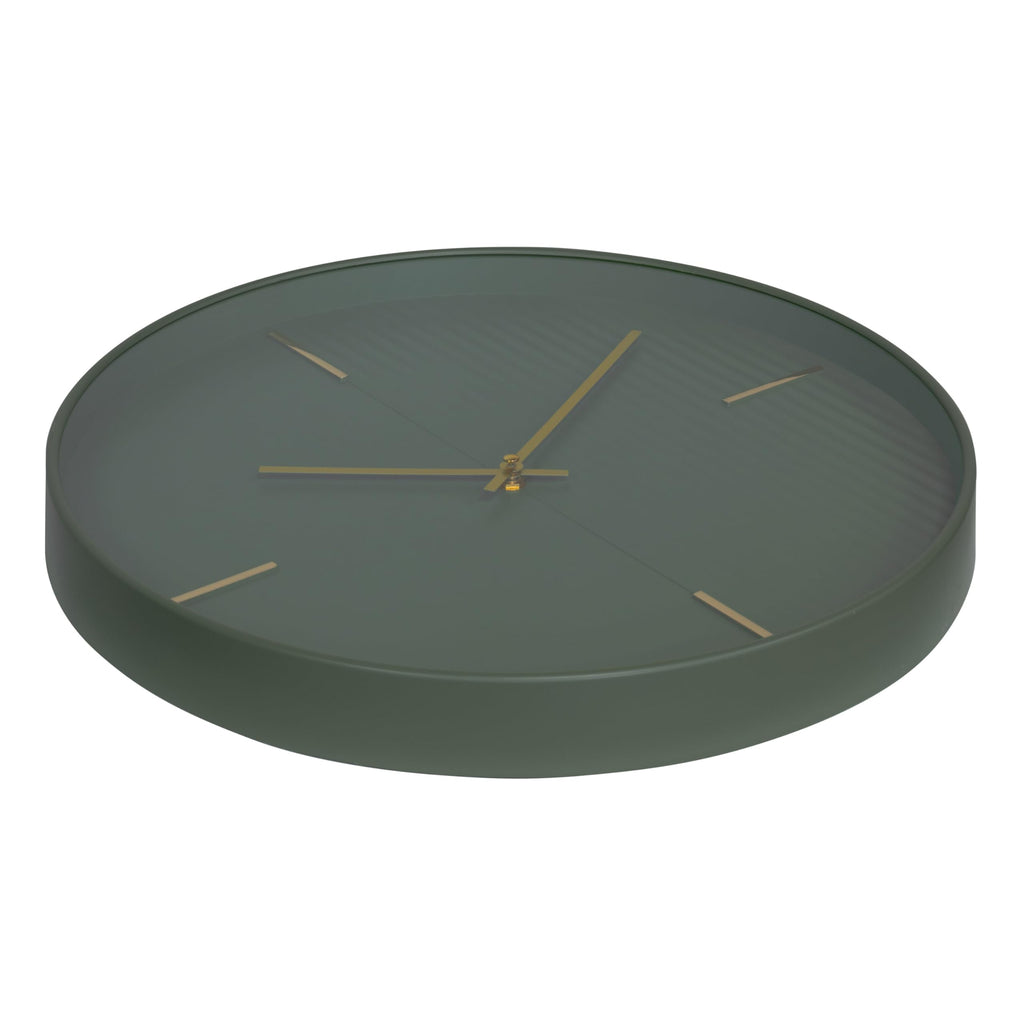 Zen Grove Minimalist Wall Clock, 15.75" Modern Green Wall Clock with Gold Accents, Subtle Stripe Face, Quartz