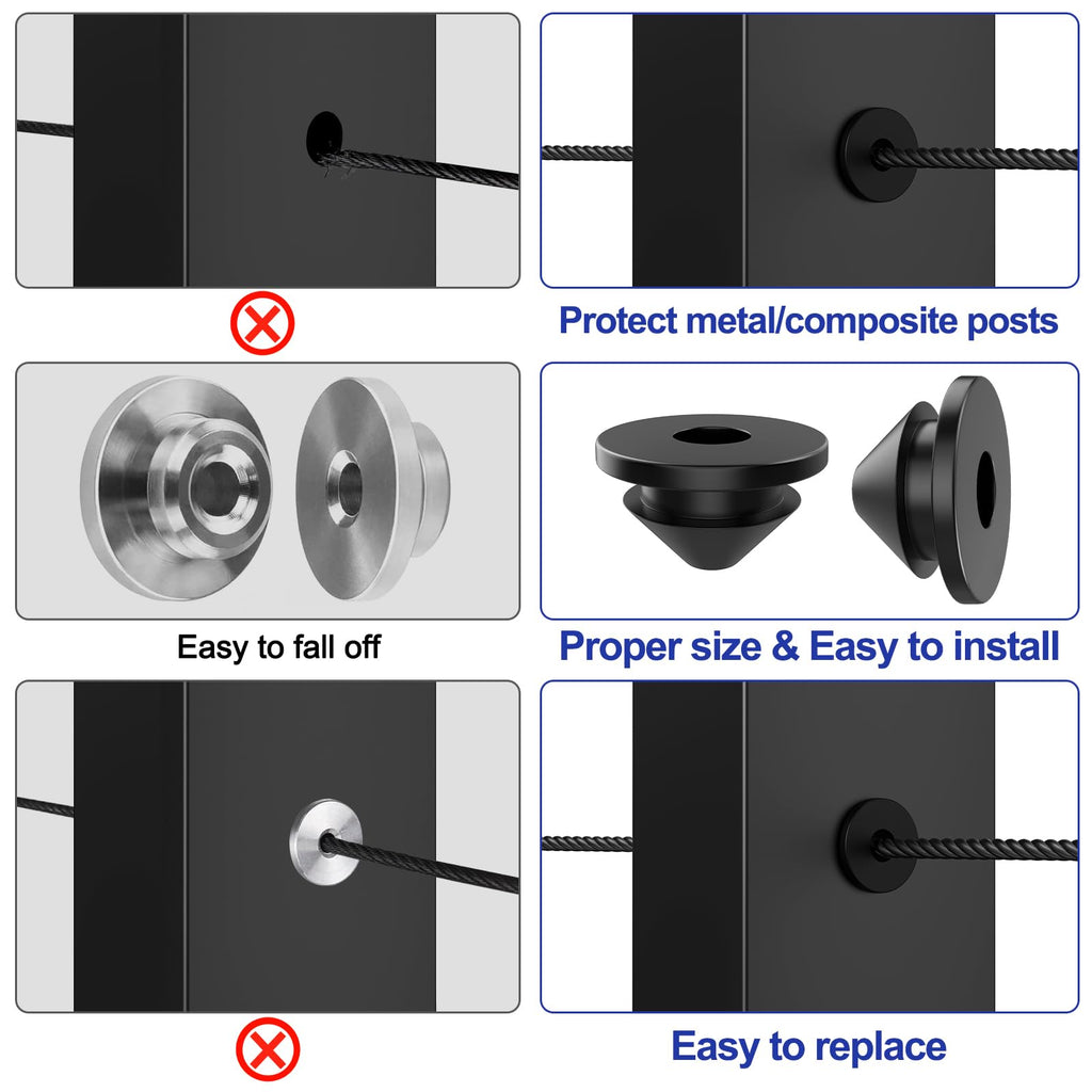 300 Pack Cable Railing Rubber Grommets for 1/8" 5/32" 3/16" Cables for Metal Cable Railing Posts, 1/8" Cable Railing