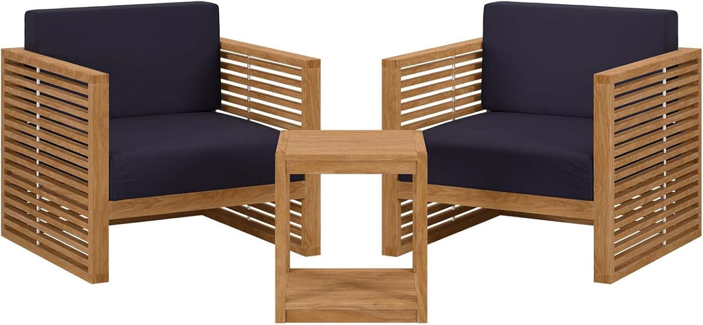Carlsbad 3-Piece Teak Wood Outdoor Patio Outdoor Patio Set in Natural Navy