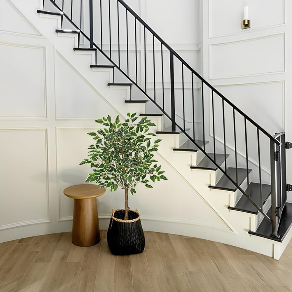3Ft Ficus Tree Artificial Plants Indoor with Realistic Trunk, Tall Fake Potted Tree Faux Floor Plant, Artificial Tree