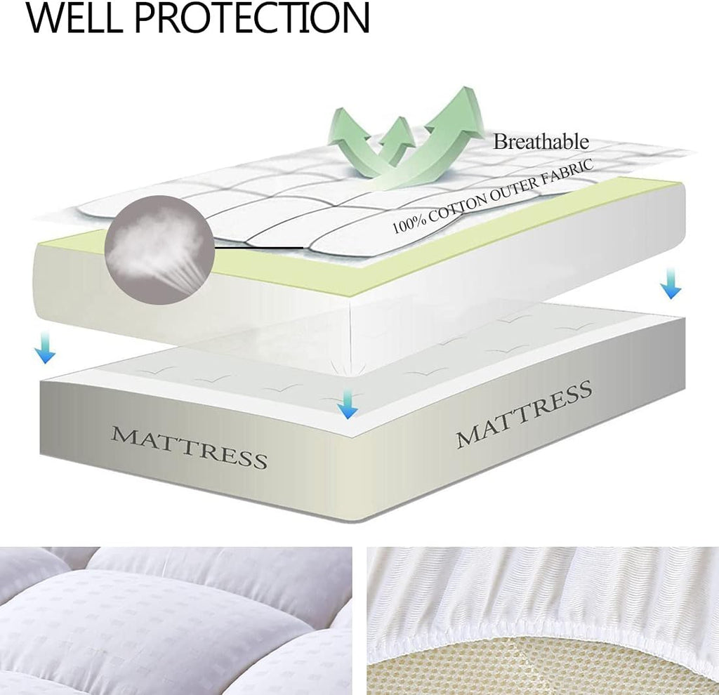King Size Mattress Pad Cotton Pillow Top Mattress Topper White | Cooling Mattress Cover Cotton Top,8-21" Deep Pocket