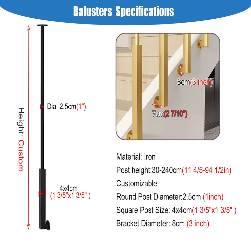 Stair Balusters Iron Black White Gold, Heavy Duty Decor Stair Railing Spindles Indoor, Side Mount Railing System Kits
