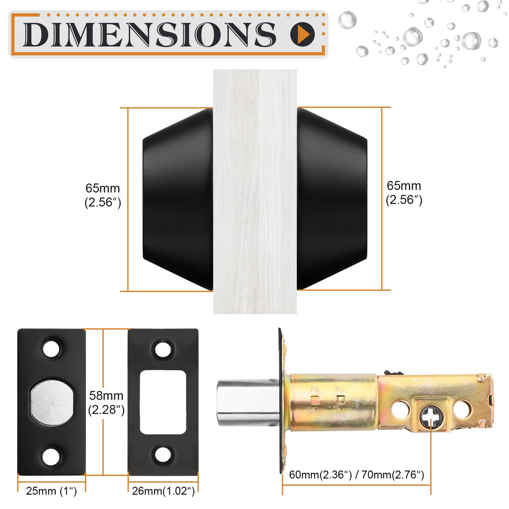 2 Pack Black Double Cylinder Deadbolt Lock, Round Keyed Both Side Door Lock, Keyed Alike