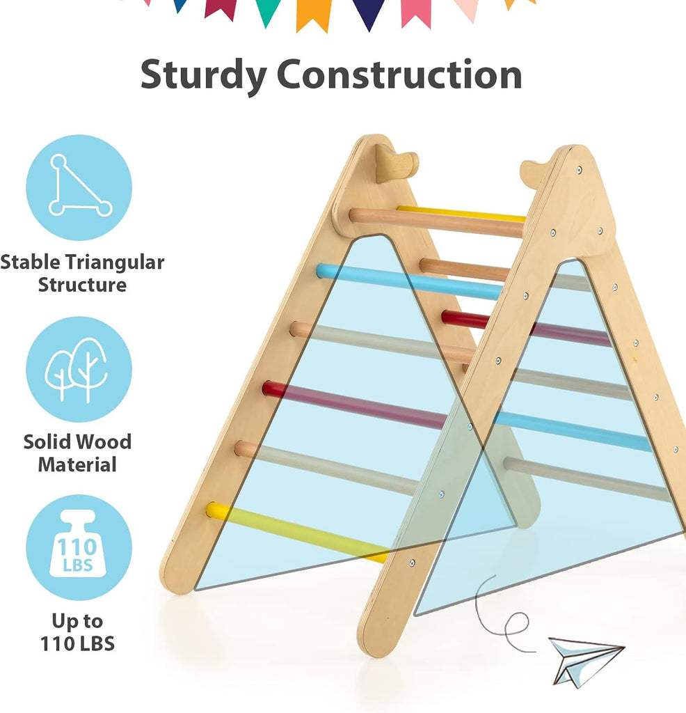 Triangle Set 2 in 1 Climbing Toys for Toddlers Foldable Wood Montessori Baby Jungle Gym with Ladder Ramp Slide Kids