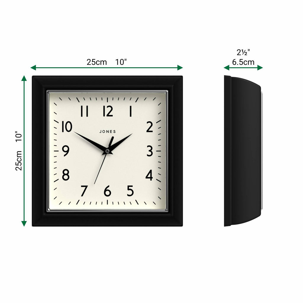 Mustard wall Clock | Square Retro Clock | 10" | Black
