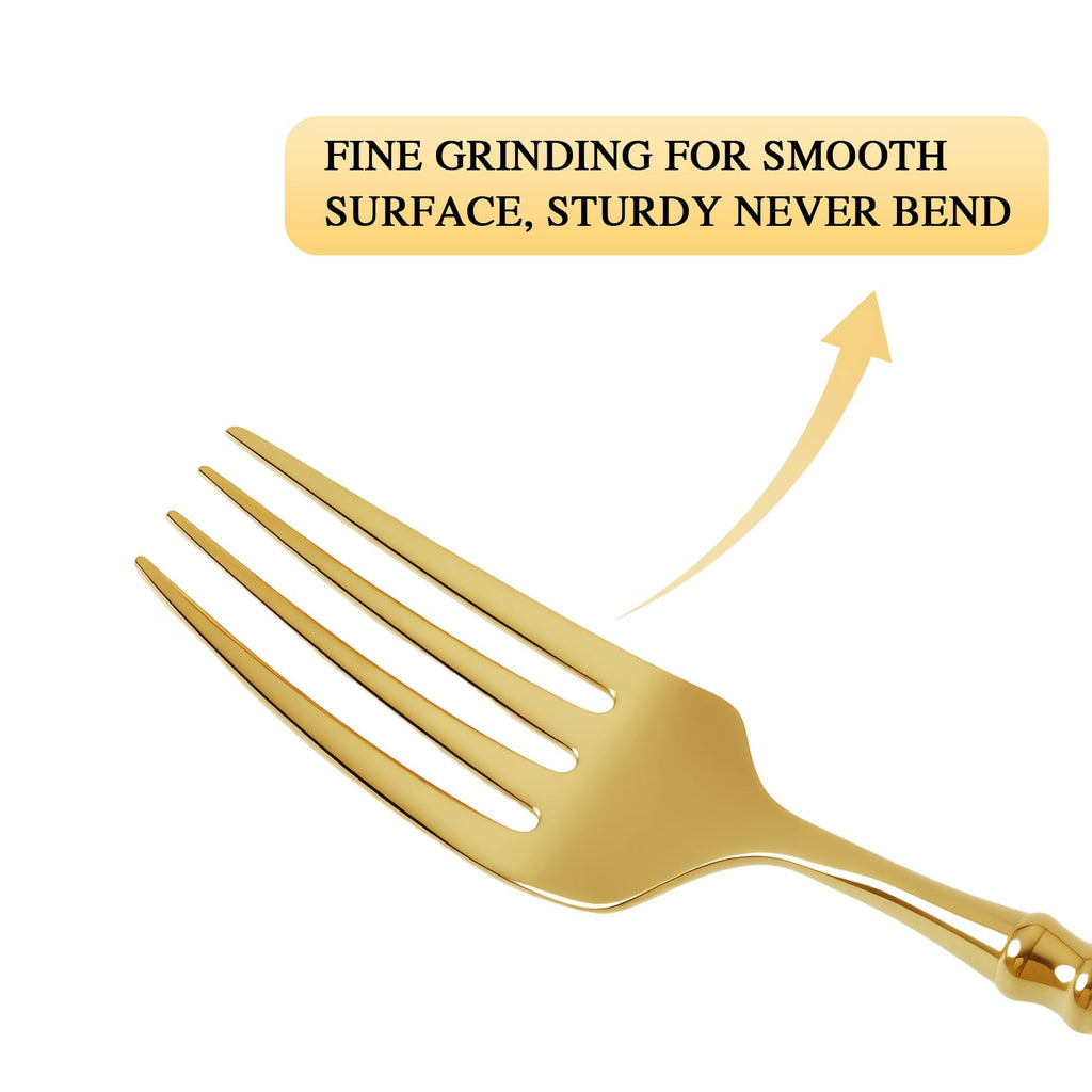 Gold Silverware Set 18/10 Stainless Steel Vintage Flatware Set, 20-Piece Hand Forged Mirror Gold Finish Cutlery