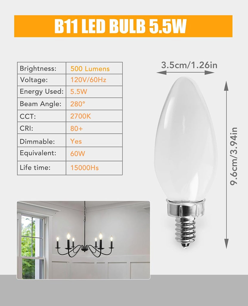Dimmable Led Chandelier Light Bulbs, E12 Frosted Candelabra Bulb