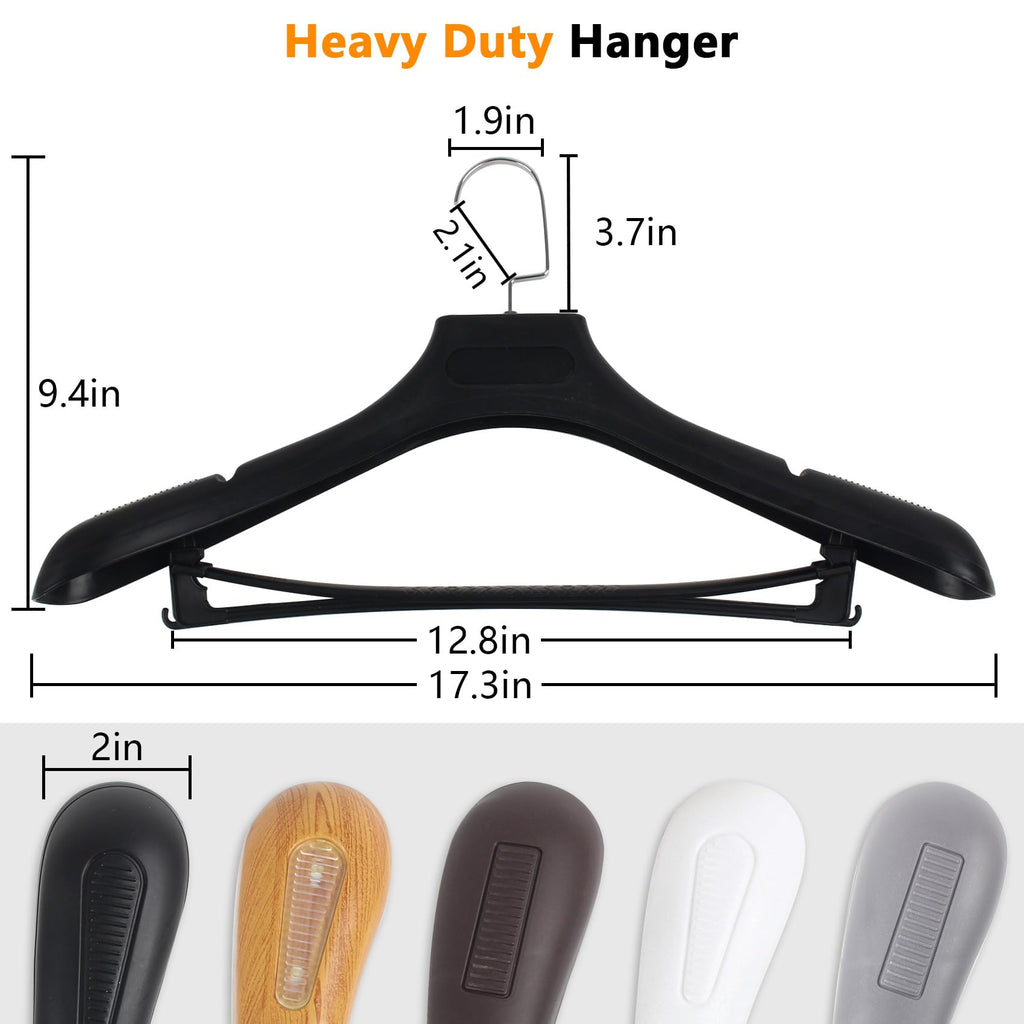 Plastic Extra Wide Suit Hangers, Pack of 15, Width: 17.7", Notched Shoulders & Metal Hooks, Black