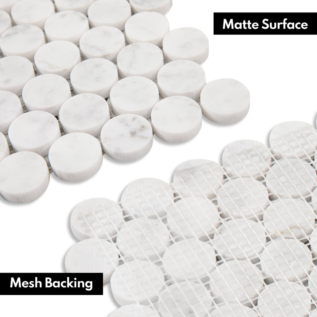 Carrara White Marble Stone 1 Inch Penny Italian Bianco Carrera Marble Mosaic Tile Wall Bathroom Shower Floor (5