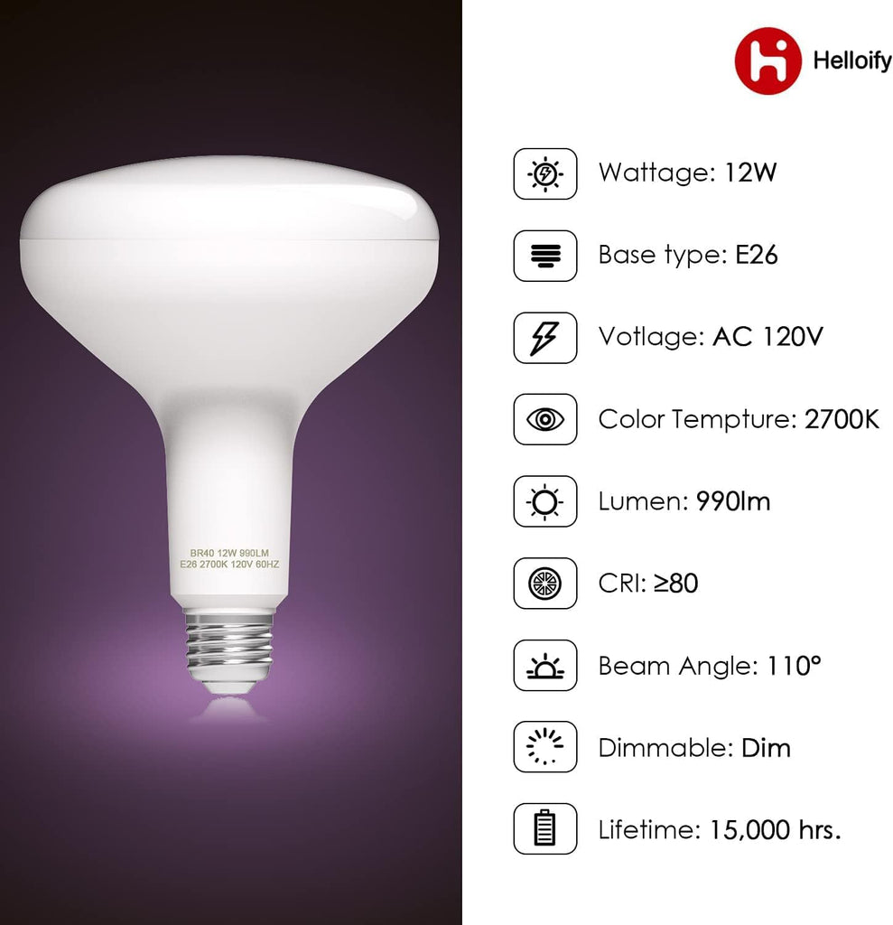 Dimmable BR40 LED Flood Light Bulb 12W, 75W Equivalent, 2700K Soft White Light, Energy Saving Lamp /Home, E26 Screw