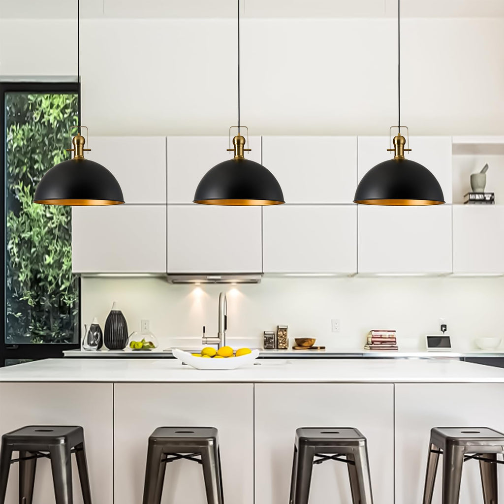 12 Inch Black Farmhouse Pendant Lights Island 3 Pack